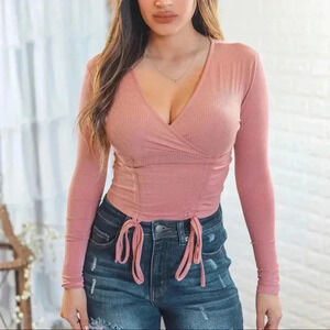 Long sleeves Ruch detail crop top